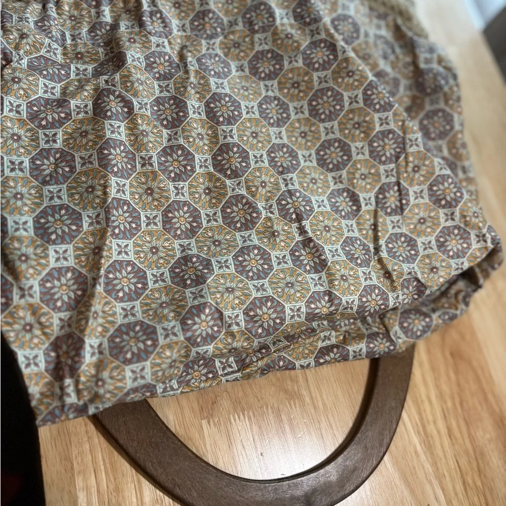Neutral Beige Crochet Bag with Wood Handles & Balls Boho Cottagecore